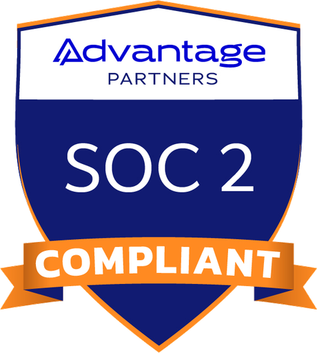 SOC 2 compliant badge issued by Advantage Partners